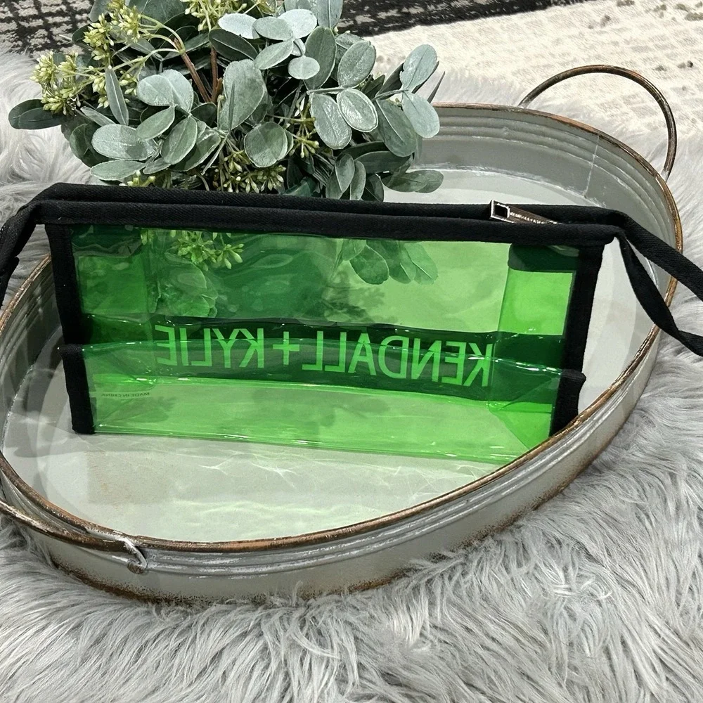 NEW Kendall + Kylie Green Makeup Bag‎ With Black Logo